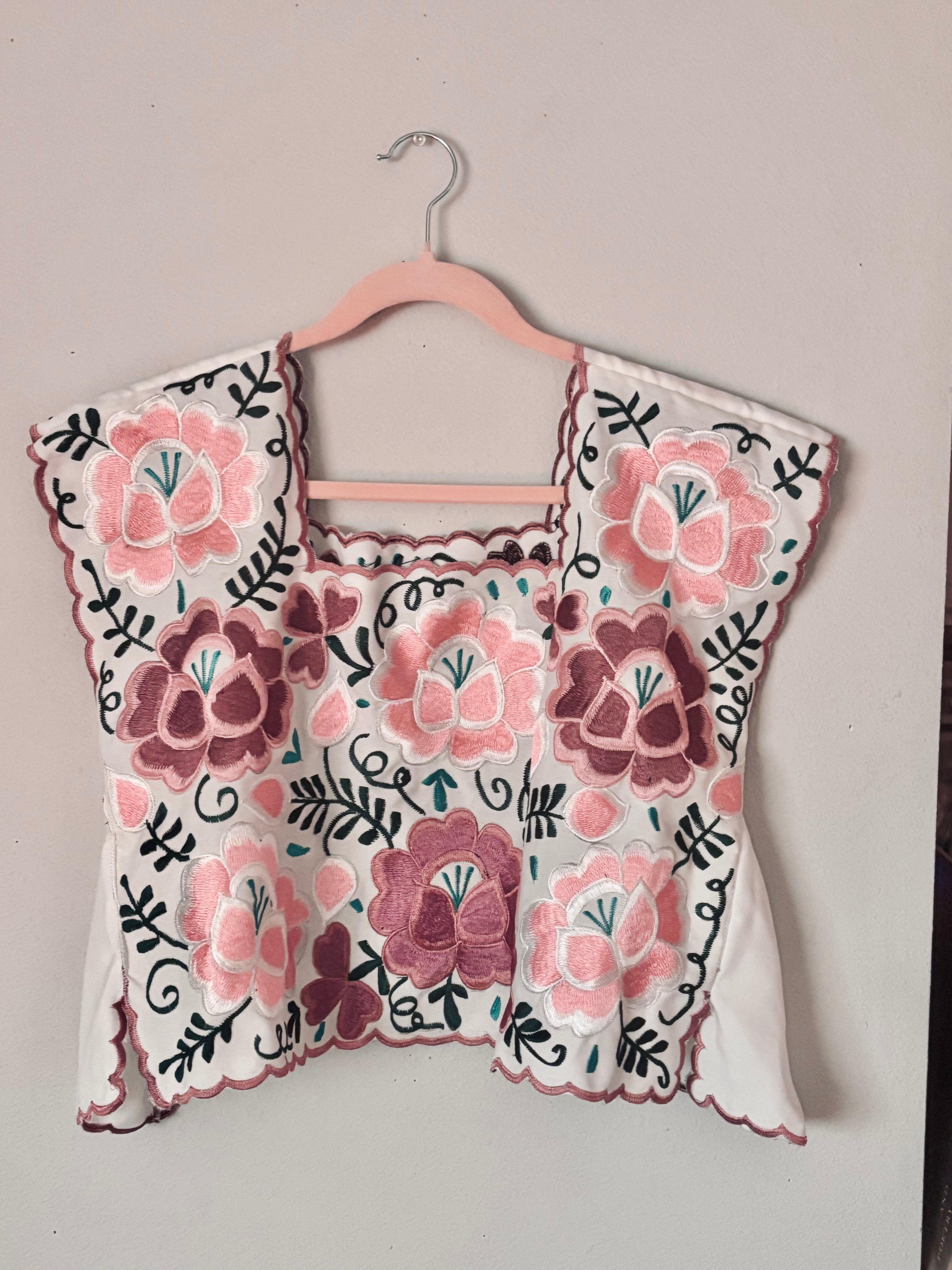 Plus Size 2X-3X Paloma Floral Embroidered Blouse – Handmade Mexican Top in Pastels
