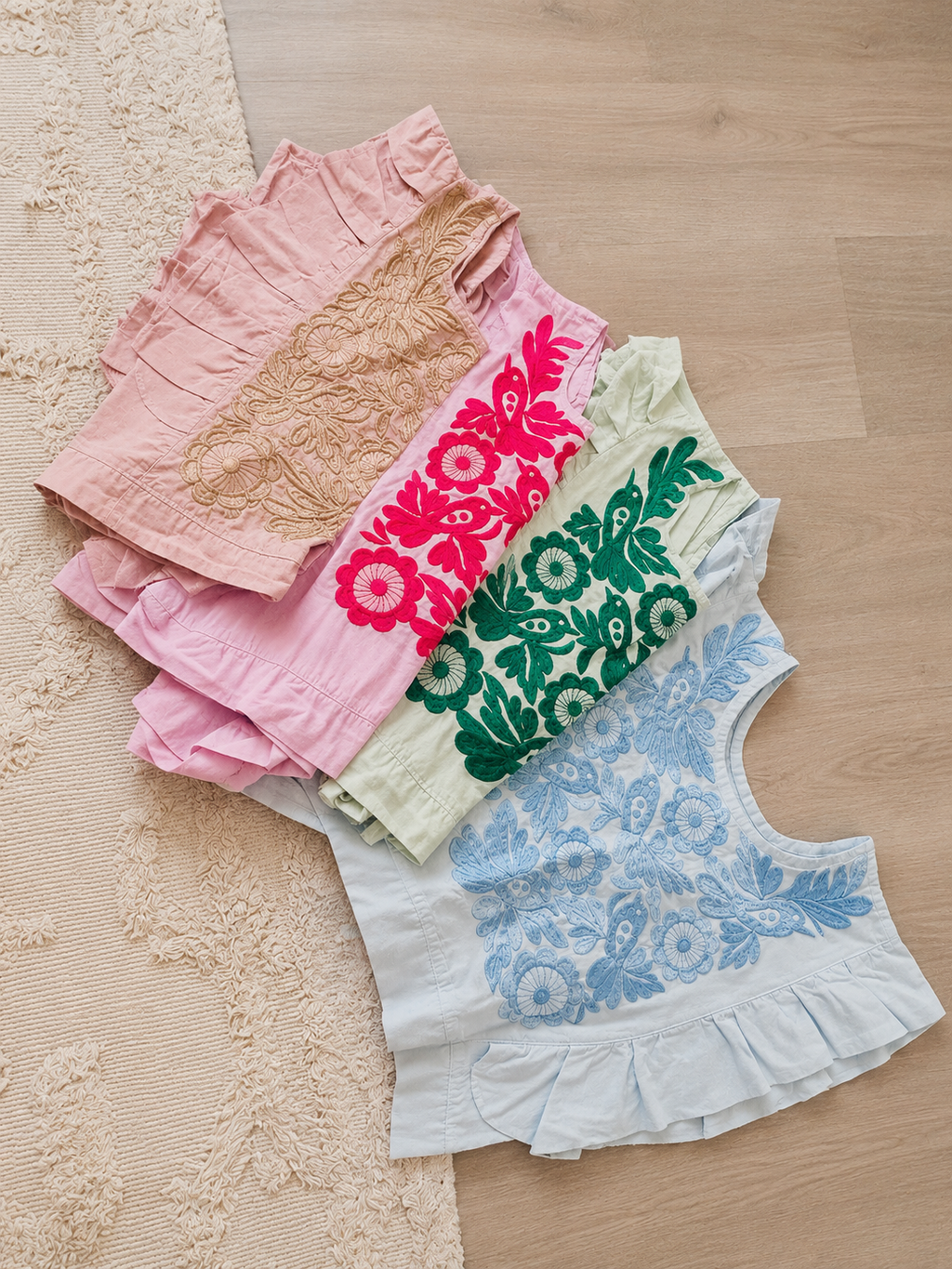 Pastel Mexican Embroidered Blouse – Palomita Ruffled Top