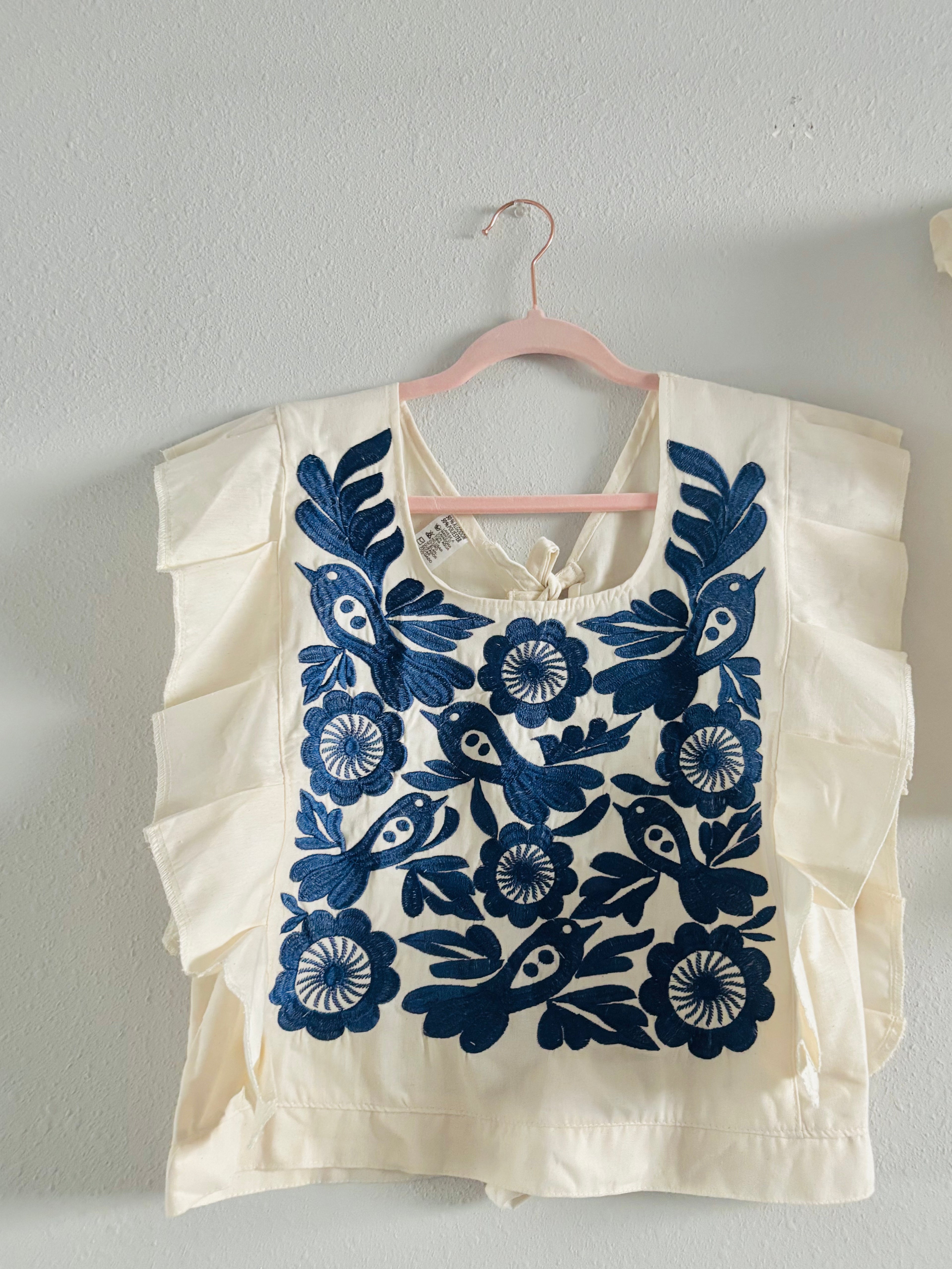 Pastel Mexican Embroidered Blouse – Palomita Ruffled Top
