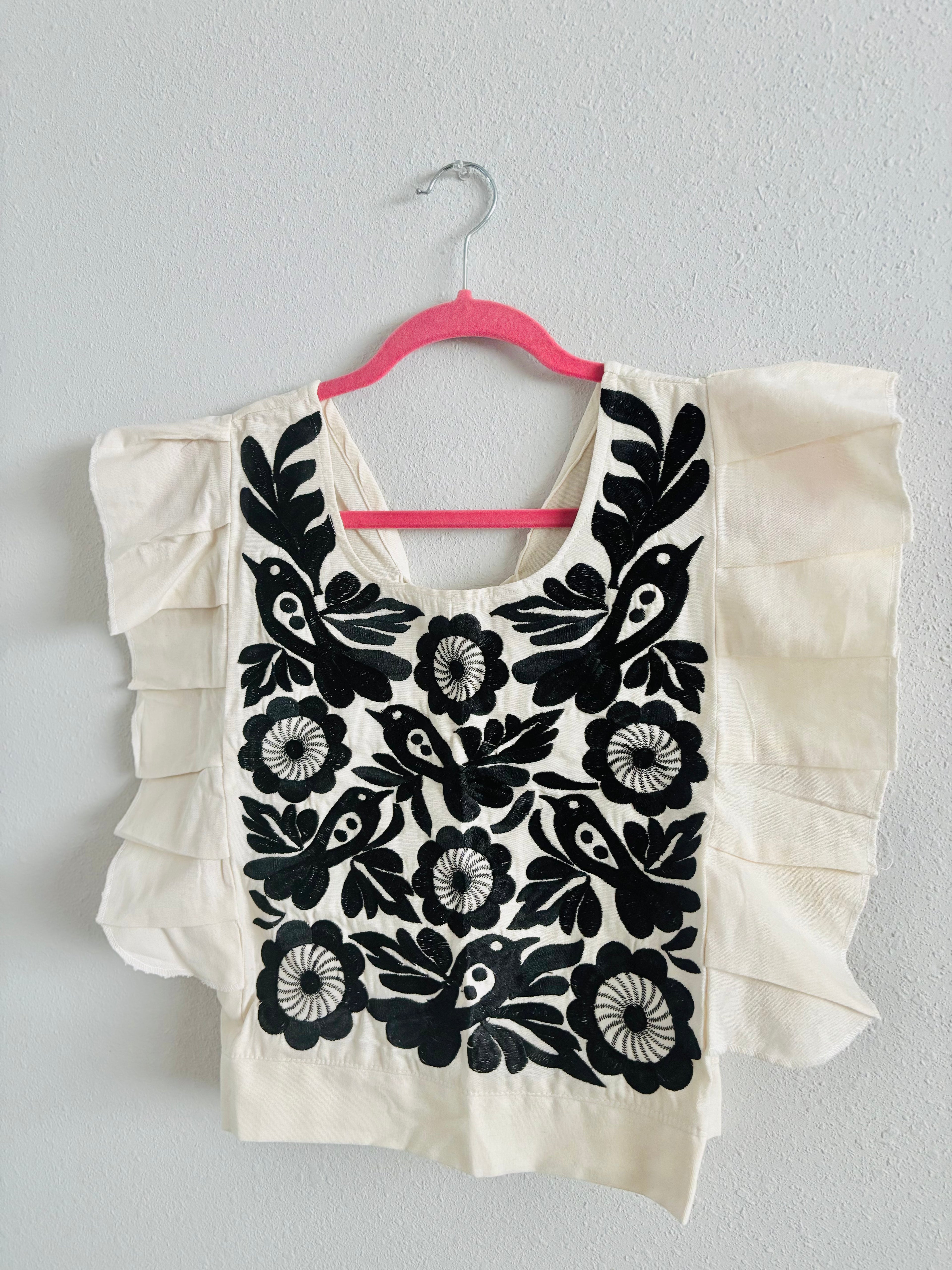 Pastel Mexican Embroidered Blouse – Palomita Ruffled Top