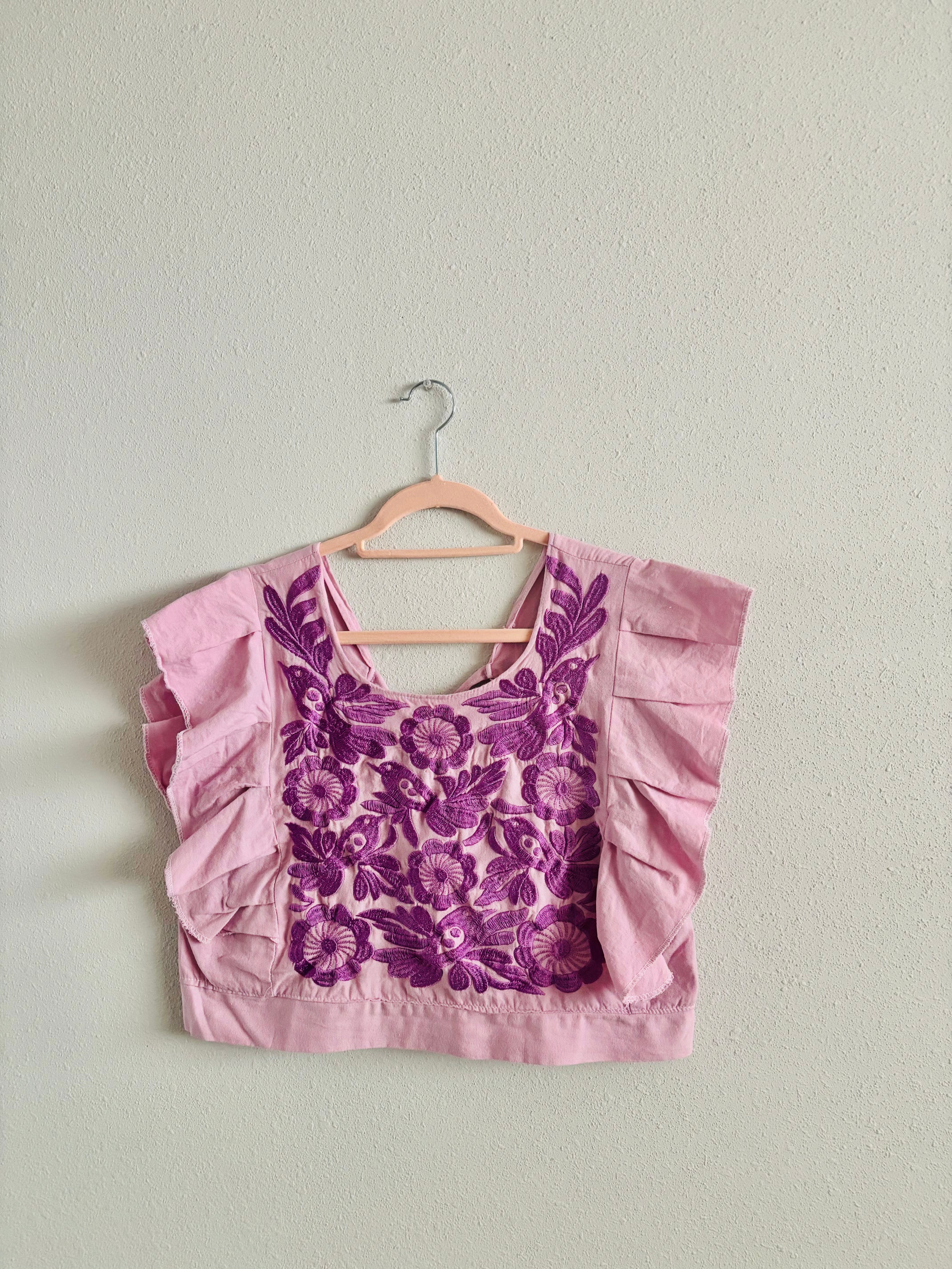 Pastel Mexican Embroidered Blouse – Palomita Ruffled Top
