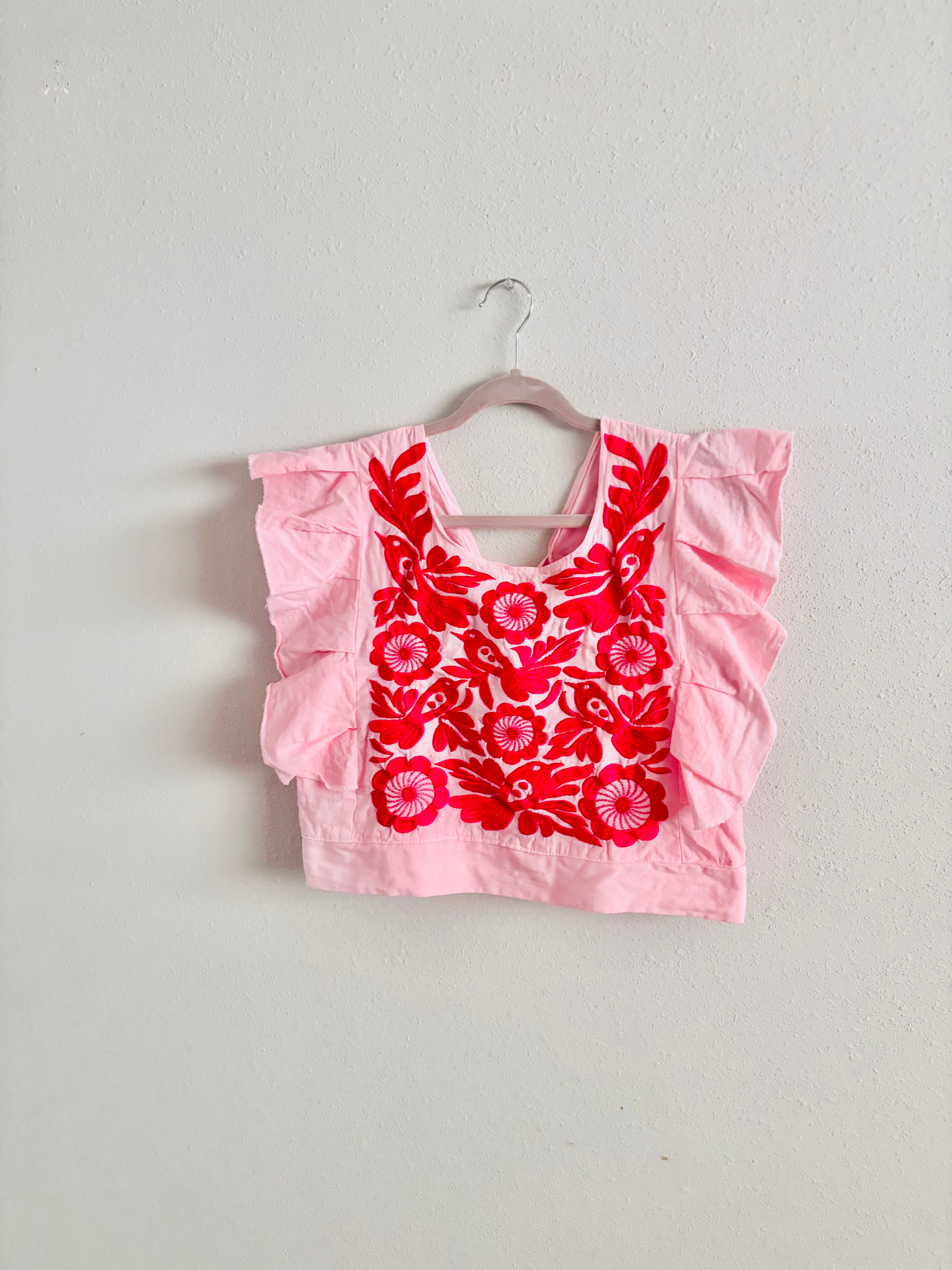 Pastel Mexican Embroidered Blouse – Palomita Ruffled Top