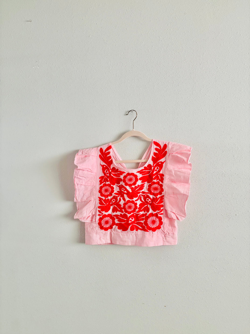 Pastel Mexican Embroidered Blouse – Palomita Ruffled Top