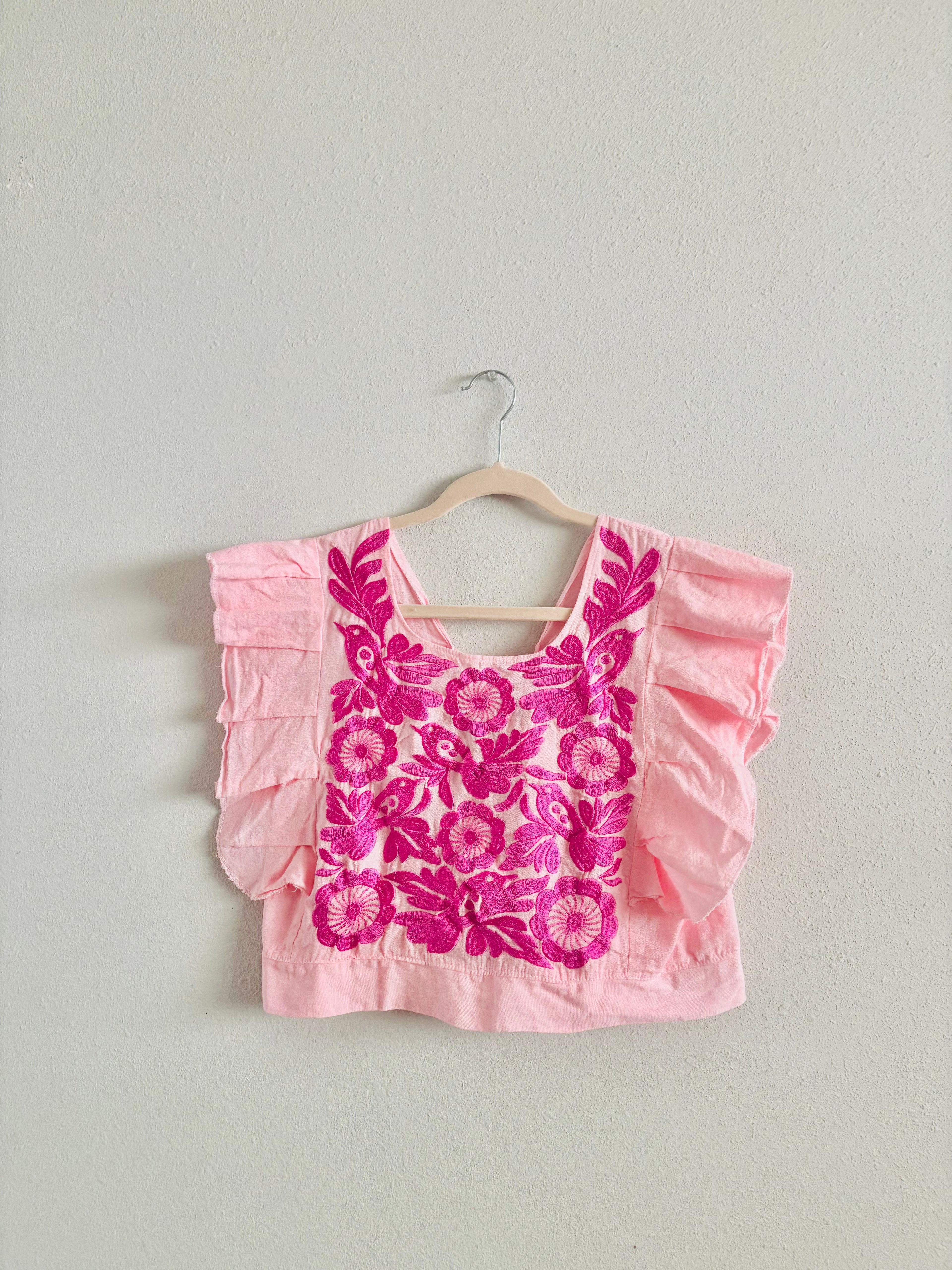 Pastel Mexican Embroidered Blouse – Palomita Ruffled Top