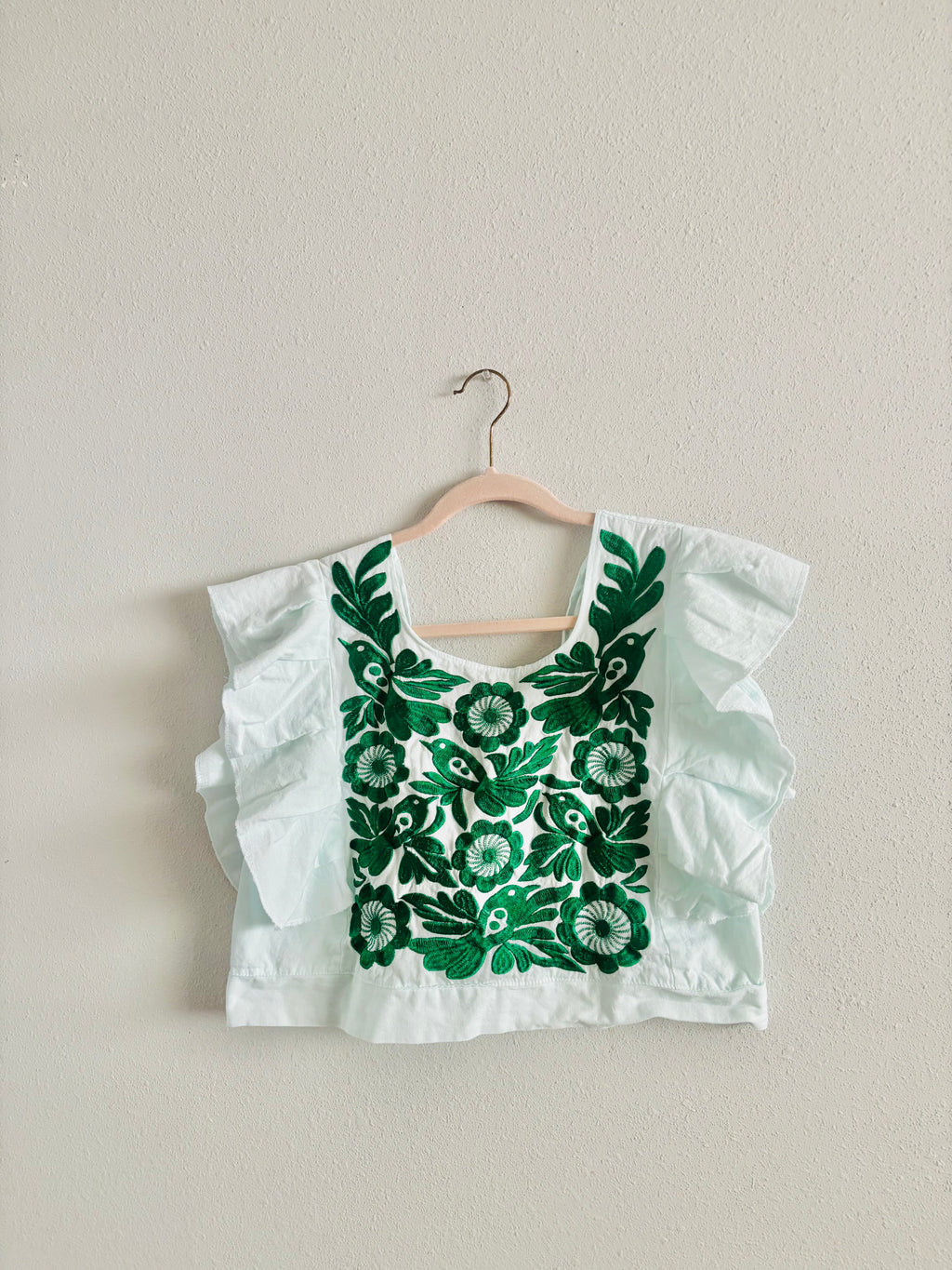 Pastel Mexican Embroidered Blouse – Palomita Ruffled Top