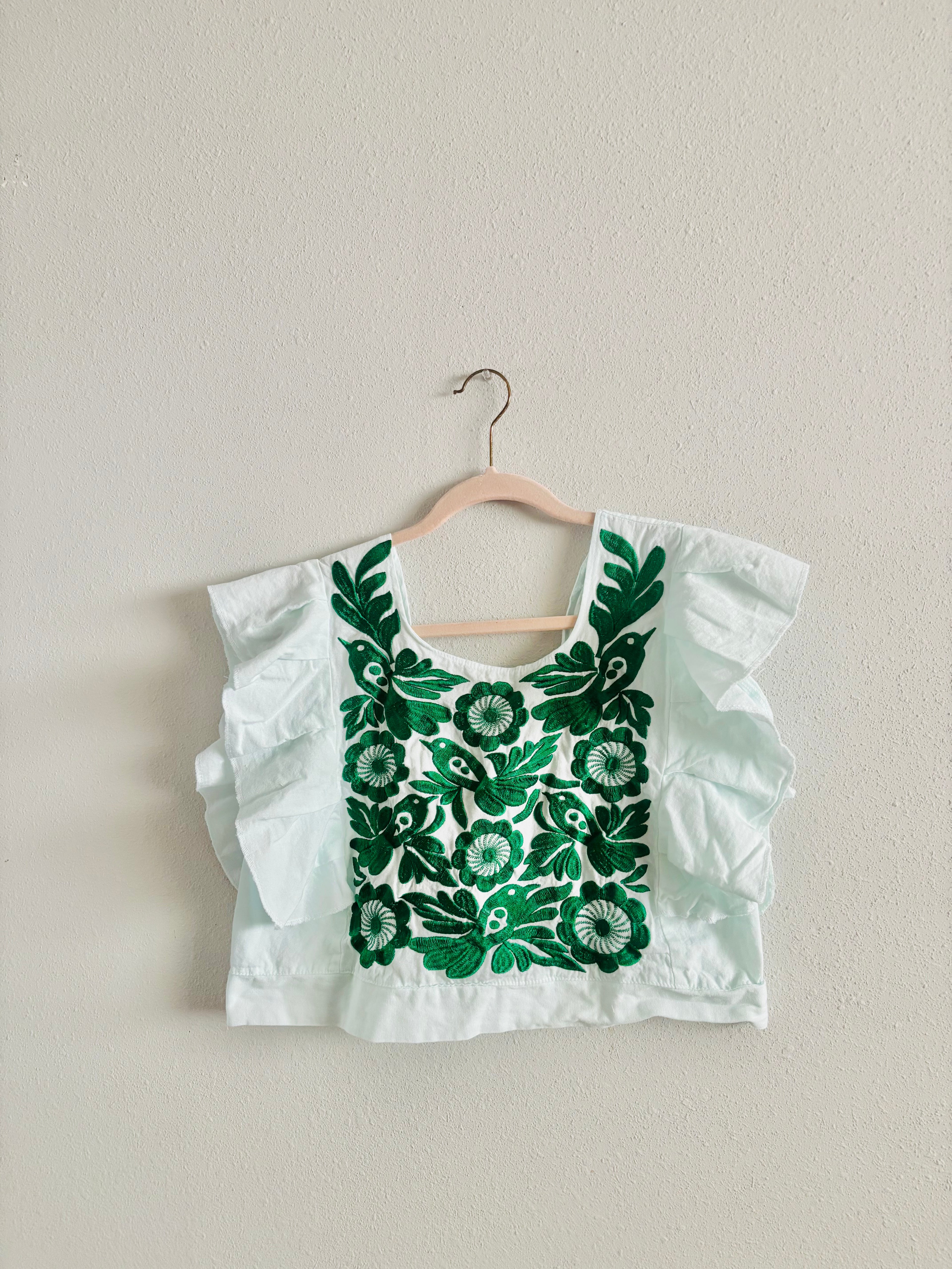 Pastel Mexican Embroidered Blouse – Palomita Ruffled Top