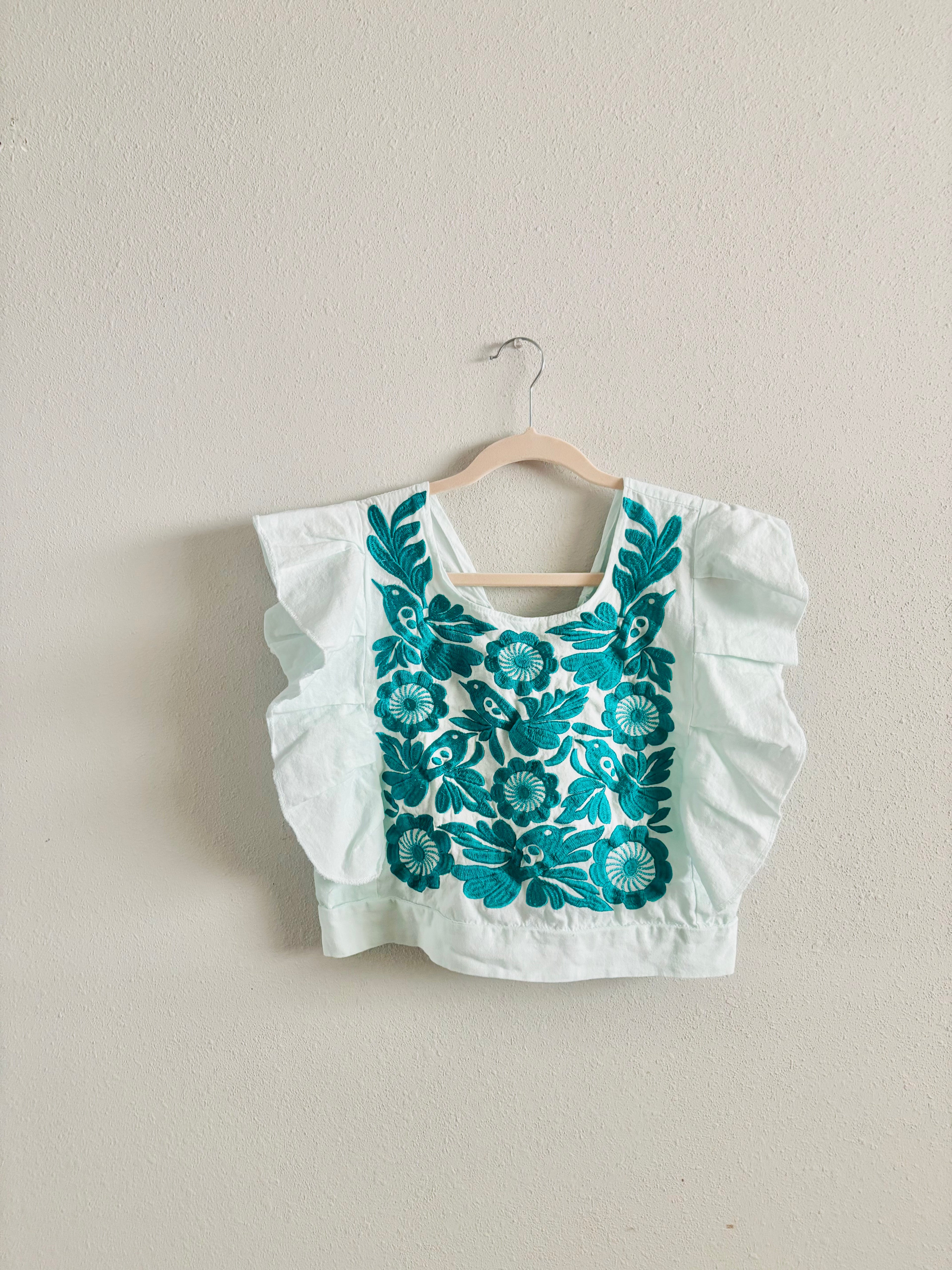 Pastel Mexican Embroidered Blouse – Palomita Ruffled Top