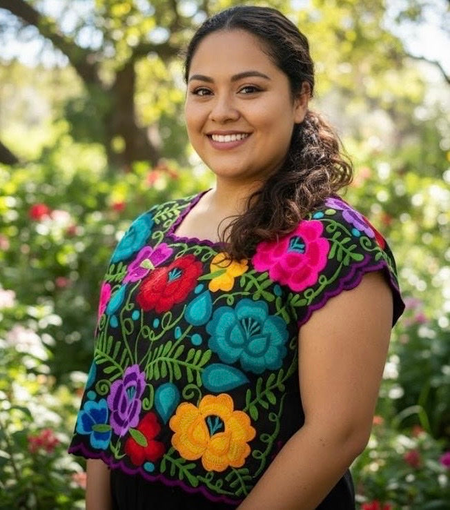 Plus Size XL-XXL Paloma Floral Embroidered Blouse – Handmade Mexican Top in Bright Florals