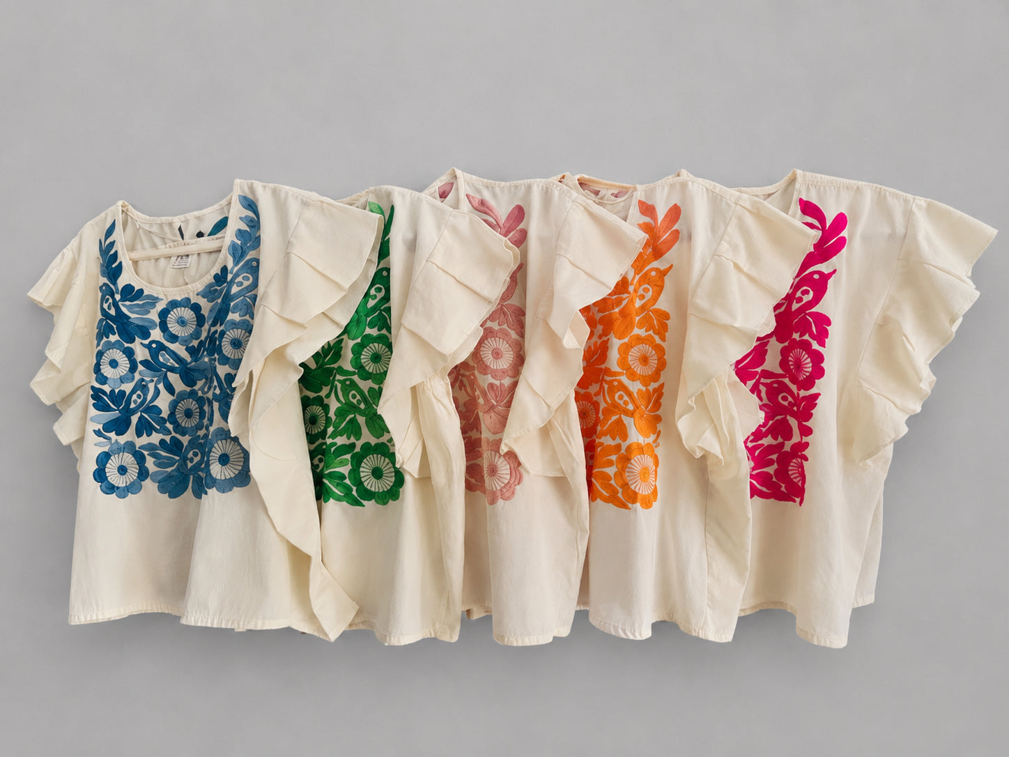 Butter Yellow Palomita Ruffled Top | Hand-Embroidered Cotton Blouse | Pastel Mexican Handmade Clothing