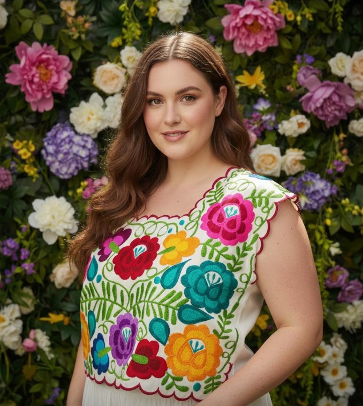 Plus Size XL-XXL Paloma Floral Embroidered Blouse – Handmade Mexican Top in Bright Florals