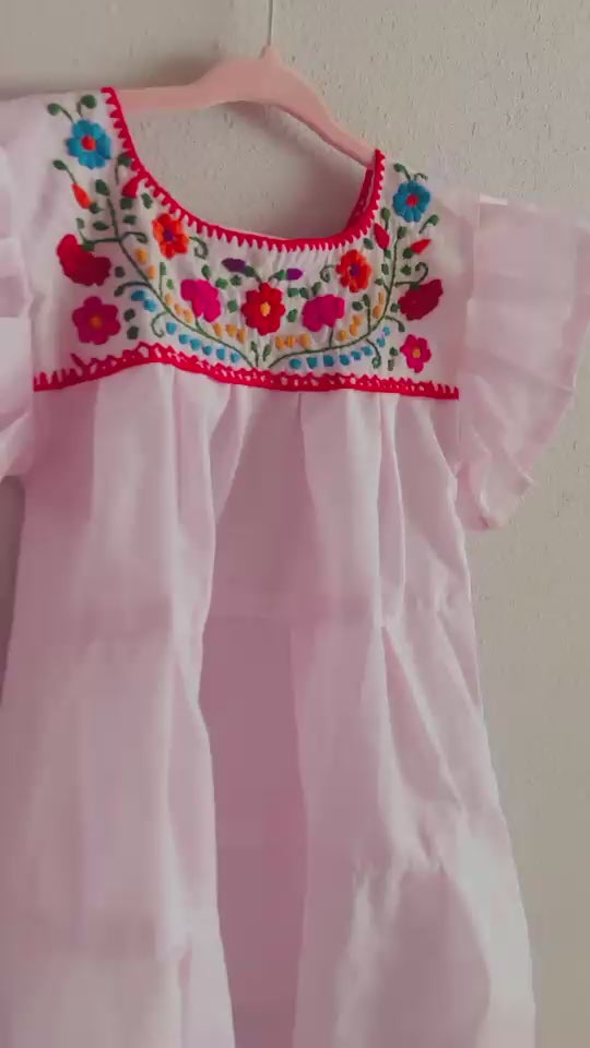 Light Pink Embroidered Mexican Dress – Vestido Chanel by La Paloma